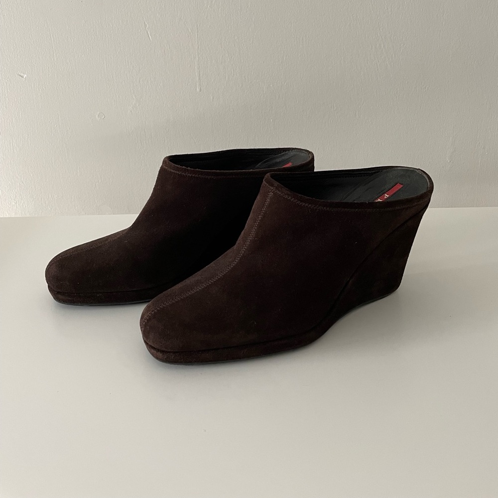 Prada Brown Ankle Wedge Boots